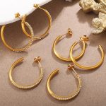 Simple Personality Rhinestone Earrings Stainless Steel 18K Gold Plating Geometric C- Shaped Ear Hoop Jewelry
