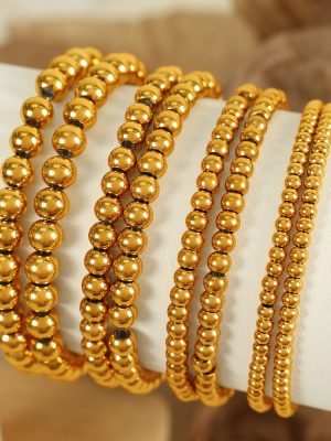 Stainless Steel Steel Bead Bracelet Gold Women's Simple Metal round Ornament Ornament