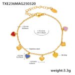 color: TXE236-Mixed Colors Heart Gold Bracelet 16+5cm