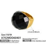 color: A702-Black Glass Stone Ring / size: US 7