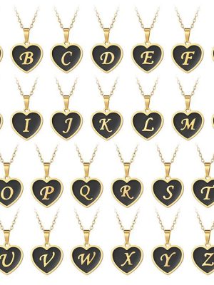 New Stainless Steel Heart Letter Necklace Golden English Pendant Oil-Coated Clavicle Chain