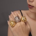 Ornament Ins Large Glossy Hollow Exaggerated Heavy Industry Ring Female Stainless Steel Plated 18K Real Gold Color Retaining
