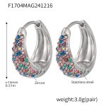 color: F1704-Steel Color Mixed Colors Zircon Earrings -Small