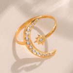 5A Zircon Star Moon Irregular Geometric Ring Stainless Steel Jewelry Combination Does Not Fade