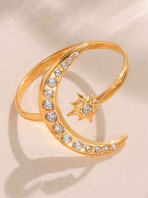 5A Zircon Star Moon Irregular Geometric Ring Stainless Steel Jewelry Combination Does Not Fade