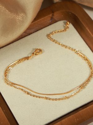 New Simple Personality Design Stainless Steel Gold Plated Lobster Buckle Double Layer Bracelet Ornament