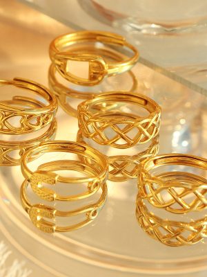 French Style Minimalist Personality Ring Light Luxury Temperament Little Finger Ring Advanced Geometric Lines Index Finger Ring