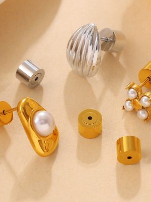 Minimalist Gold Cylindrical through-Hole Earrings Earplug Stainless Steel Plated 18K Gold All-Match Accessories