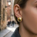 Stainless Steel Studs round Hammered 18K Thick Gold Plated Ornament Three-Dimensional Elegant Earrings for Women Spring and Summer