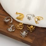Leisure Holiday Ocean Series Open Ring Female Stainless Steel Vacuum Vapor Plating 18K Gold Jewelry