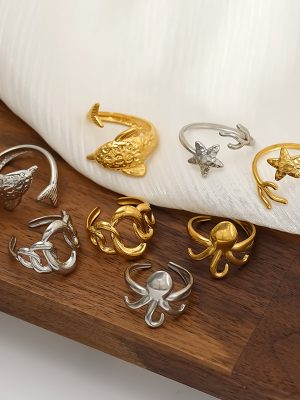 Leisure Holiday Ocean Series Open Ring Female Stainless Steel Vacuum Vapor Plating 18K Gold Jewelry