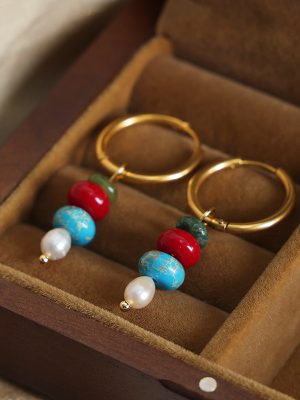 New Versatile Advanced Light Luxury Natural Stone Abacus Beads Pendant Stainless Steel Gold-Plated Earrings Female Accessories