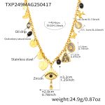 color: TXP249-Gold Multi-charm Enamel Black Zircon Necklace -42+5cm