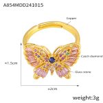 color: A854-Gold Pink Rhinestone Ring