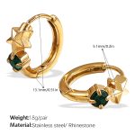 color: EH1127GNG Green Rhinestone Gold Hoop Earrings