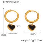 color: F220-Gold Black Agate Heart Earrings