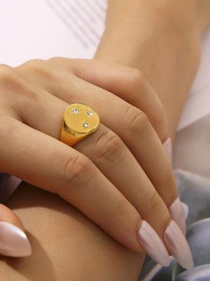 New Samsung Ring 18K Real Gold Plated Simple All-Match Micro Inlaid with Diamond Stainless Steel Ring