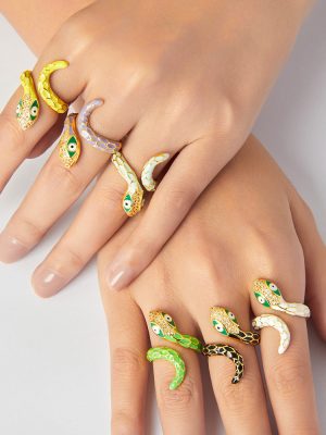 Hip Hop Spirit Snake Shape Index Finger Ring Weight Color Glaze Design Copper Material Open Ring