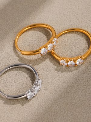 Super Flash 5A Zircon Fine Circle Ring Opening Design Stainless Steel 18K Gold Exquisite Temperament Index Finger Ring Jewelry