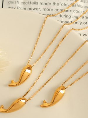 Dolphin Pendant Small Fish Whale Necklace Female TikTok Same Style Stainless Steel Gold Plated Personality Simple Necklace