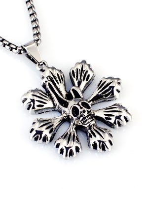 Ornament Stainless Steel Skull Pendant Personality Retro Trendy Men's Flower Pendant Necklace