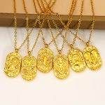 Simple Retro Pendant Jewelry Stainless Steel Casting Oval Zircon Constellation Necklace