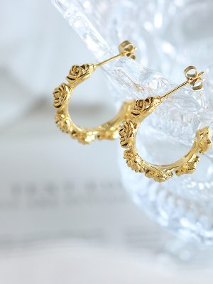 Bath Removal-Free Light Luxury C- Shaped Earrings Inlaid Rose Creative Design Ear Rings