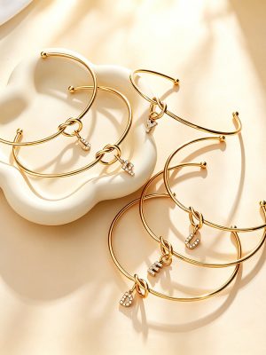 Light Luxury Advanced Diamond-Embedded 26-Letter Knotted Bracelet Stainless Steel 18K Gold Plated Twin Simple Opening Bracelet