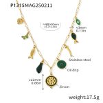 color: P1315-Gold Green Zircon Colored Glaze Multi-charm Necklace