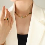 color: P1271-Gold Green Zircon Necklace -40+5cm