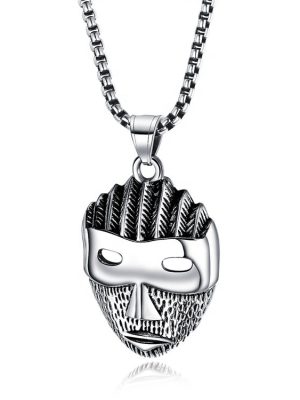 Ornament Mask Trendy Men Stainless Steel Pendant Punk Hip Hop Necklace Retro Personality Student