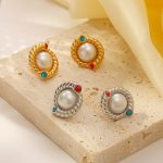 INS French Court Advanced Inlaid Pearl Stainless Steel Earrings Women's 18K Gold Plating Earrings