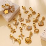 Light Luxury Diamond-Embedded Star Moon Sun Lobster Buckle Pendant Stainless Steel 18K Gold Plating DIY All-Match Accessories