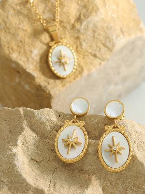 Eight-Pointed Stars Inlaid Zircon Pendant Necklace Female Stud Earrings Cherry Jewelry Set Jewelrysets Earrings