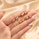 Square round Inlaid Zircon Style Earrings Unisex Nail