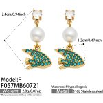 color: F057-F Style Blue Color Zircon Manta Ray Gold Earrings