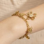 Stainless Steel Heart Butterfly Flower Zircon-Inlaid Pendant Necklace Bracelet New Female Accessories Set