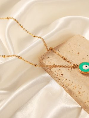 Retro Personalized Stainless Steel Gold-Plated Enamel Devil's Eye Pendant Necklace Ornament
