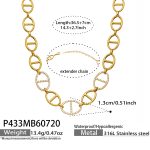 color: P433-Box Link Zircon Gold Necklace -36.5+7cm