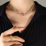 color: P1234-White Zircon Necklace -40+5cm
