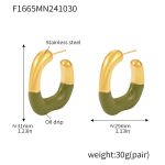 color: F1665-Gold Green Enamel Earrings