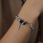 color: NE004-Black Zircon Steel Color Bracelet