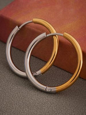 Minimalist Color Matching Stainless Steel Circle Ear Clip Versatile Plain Ring PVD Gold Plated New