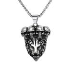 New Punk Vintage Ornament Stainless Steel Polished Oiled Skull Lion's Head Pendant Necklace