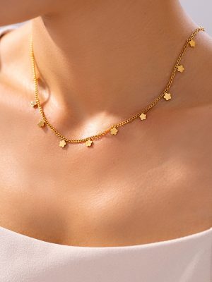 Flower Pendant Clavicle Necklace Elegant Stainless Steel 18K Gold Plating Women's Jewelry