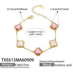 color: TXE613-Pink Glass Stone Flower Gold Bracelet -17+5cm