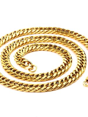 Hip Hop Men's Necklace Real Gold Plated Stainless Steel Cuban Link Chain Jeans Button Six-Sided Grinding