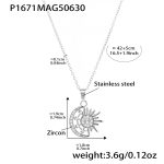 color: P1671-Steel Color Sun & Moon Zircon Necklace 40+5cm