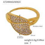 color: A724-Gold 5A Zircon Leaf Open Ring / size: US 7