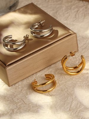 INS Elegant Earrings Light Luxury Cold Stainless Steel Ear Clip Geometric Women's Ear Ring